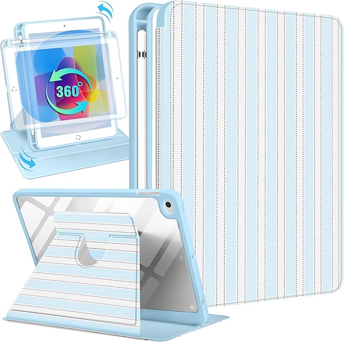 Uppuppy for iPad mini 4 Case for iPad mini 5th Generation Case - 360 Degree Rotating Stand Folio Smart Cover with Pencil Holder for Women Girls, BW Stripes for Apple Tablet Mini 7.9 inch 2019/2015