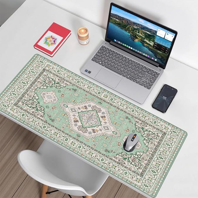Baziabbo Green Desk Mat,XXL Extended Big Mouse Pad,Gaming Mousepad with Stitched Edge,Non-Slip Rubber Base Keyboard Desk Pad for Home Office Study Game