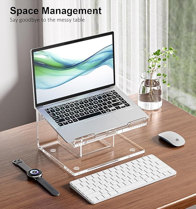 FUCDTEFC Acrylic Laptop Stand for Desk, Laptop Riser for 10-15.6 Inch Laptops, Ergonomic Computer Stand Holder Compatible with Macbooks and Notebooks- Clear