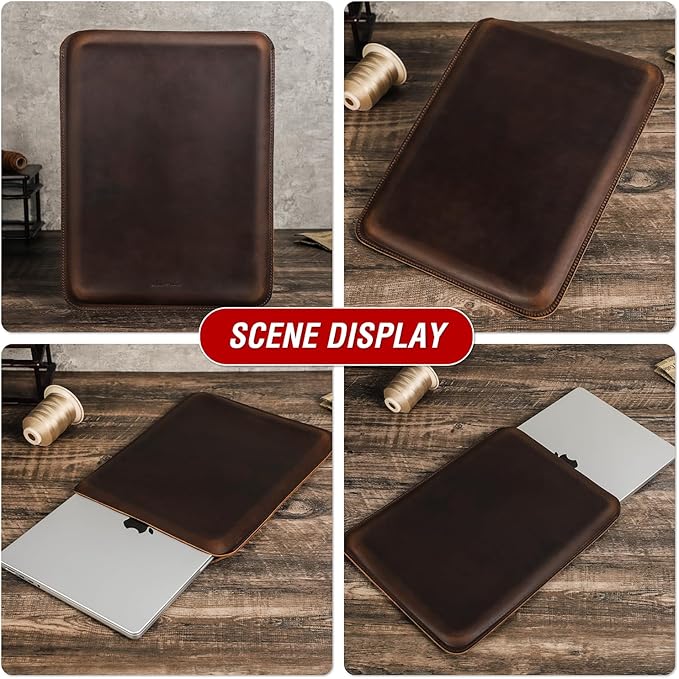 Top Grain Leather Text Custom Sleeve Slim Protector Case for Laptop/Tablet, Solid Vintage Design, Fully Handmade & Text Customizable, Compatible with MacBook Pro/Air & iPad Pro/Air