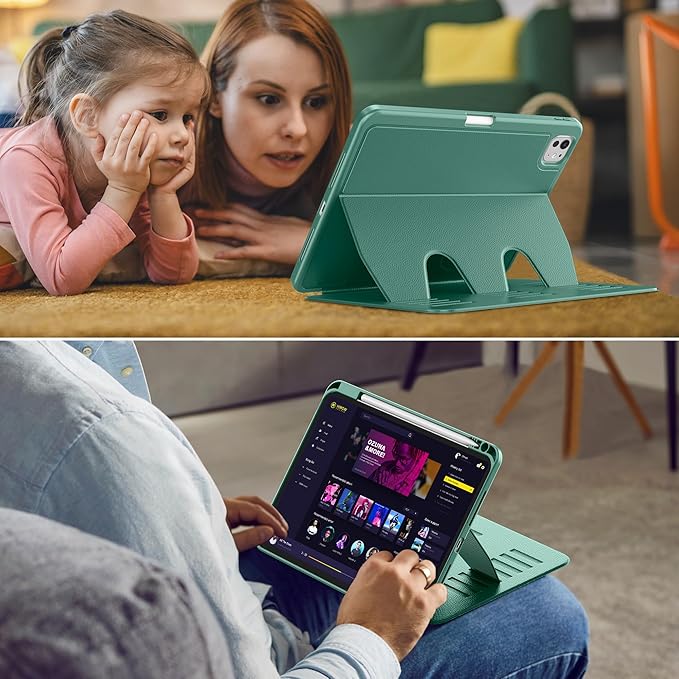 VIKESI Case for iPad Pro 11 inch (M5/M4) 2025/2024,Multiple Angles Magnetic Stand Cover,Shockproof Back,Pencil Holder,and Auto Sleep/Wake,Forest Green