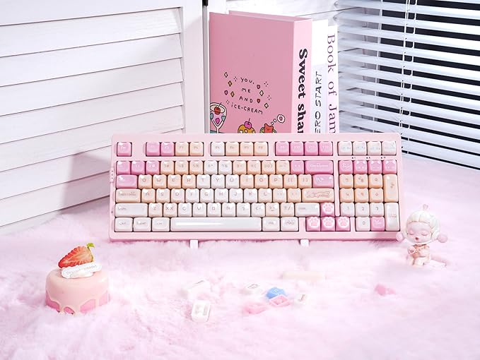 ZORNHER ZH980 Pink Mechanical Keyboard,95% Cat Keyboard Cute,Kawaii Kitty Keycaps,Pink Gaming Keyboard with Number Pad,Jelly Ceramic Keycap,Creamy Sounding Switches