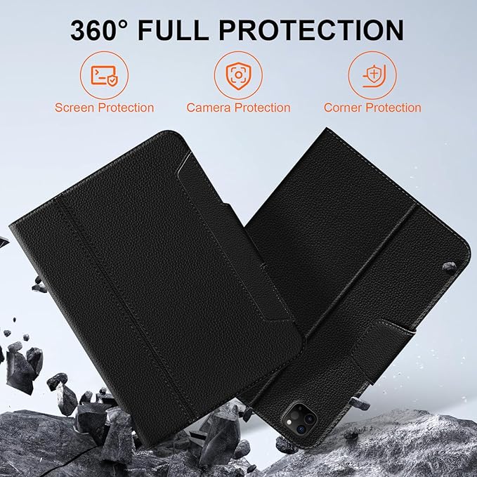 for iPad Pro 11" Case 4th/3rd/2nd/1st Generation (2022-2018), Microfiber Leather Folio Cover with Auto Sleep/Wake, Apple Pencil Holder, Multiple Viewing Angles, Secure Buckle Closure (Black)