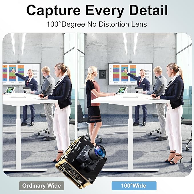 4K HDMI USB3.0 Simultaneous Output Camera, H.264 High Speed 60fps Low Illumination Color Webcam, 100° Wide Angle No Distortion Lens, Plug & Play for Windows Linux Android