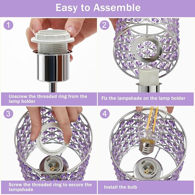 GyroVu Purple Crystal Table Lamps Set of 2, Dimmable Touch Control Bedside Lamps with USB C+A Ports, Small Night Lights for Bedroom, Living Room, Girls Room, Home Office, Bulbs Included
