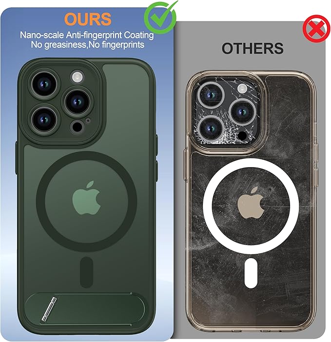 Magnetic Compatible with iPhone 13 Pro Case, [Built-in Kickstand][Full Camera Protection][Compatible with MagSafe][Anti-Fingerprint] Shockproof Phone Case for iPhone 13 Pro 6.1",Green