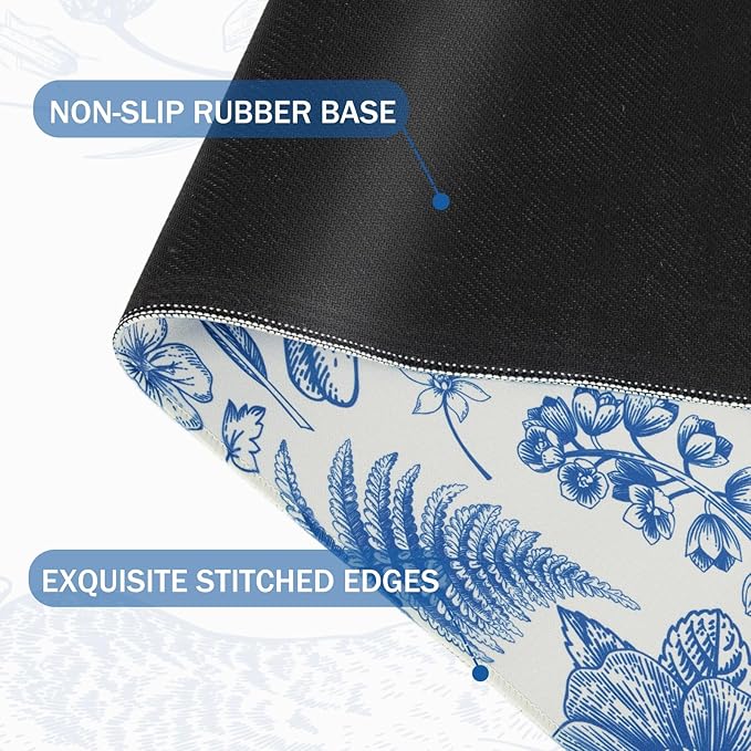 L-SPOUTTO Blue Floral Desk Mat for Keyboard and Mouse,Cute XXL Gaming Mouse Pad,Large 35.4x15.7in Non-Slip Rubber Base Keyboard Pad Waterproof Desktop Mat for Laptop Computer Work Home Office-Rabbits