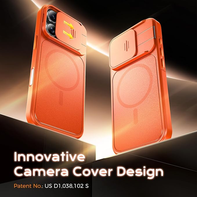 TOCOL for iPhone 16 Pro Case with Slide Camera Cover, Kickstand and Camera Control Button, Fit for MagSafe, Rugged Solid Phone Case, Non-Slip, Drop Protection, Orange