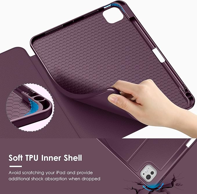 VIKESI Case for iPad Pro 11 inch (M5/M4) 2025/2024,Multiple Angles Stand Cover,Soft Back,Pencil Holder,and Auto Sleep/Wake,Dark Purple