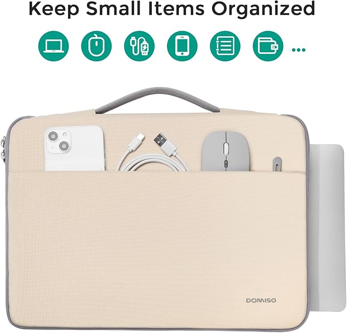 DOMISO 17 inch Laptop Sleeve Protective Case Cover Compatible with 17-17.3 inch HP Dell ASUS Lenovo Chromebook,Waterproof Computer Cases Bag with Handle,Beige