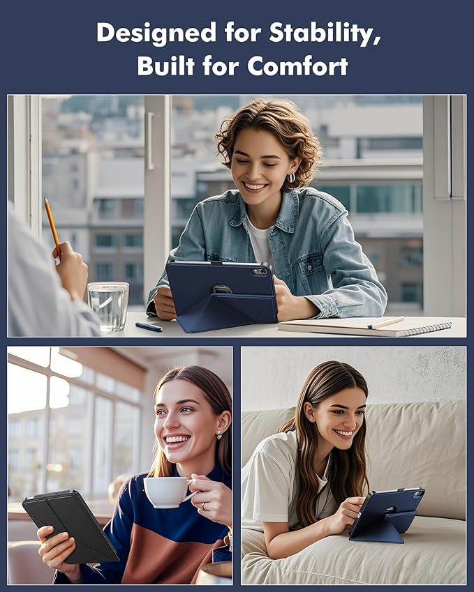 INFILAND Case for iPad mini 7 (A17 Pro) 2024 / iPad mini 6 2021, Magnetic Origami Slim Protective Case, Book-Style Foldable Cover with Pencil Holder, Multi-Angle Stand, Auto Wake/Sleep, Navy
