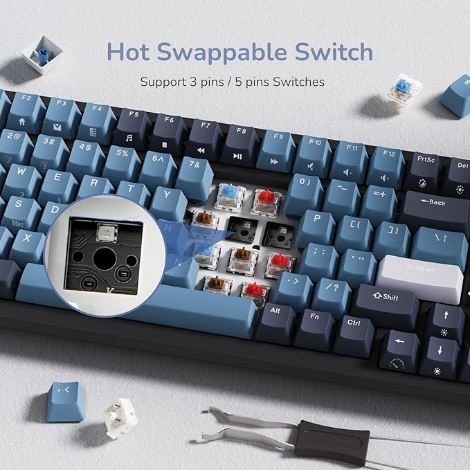 RK ROYAL KLUDGE RK98 Wireless Mechanical Keyboard, 100 Keys 98% Layout with Custom Switches Hot Swappable, Tri-Mode BT5.1/2.4G/USB-C Full Size Gaming Keyboard with Numpad RGB, Brown Switch