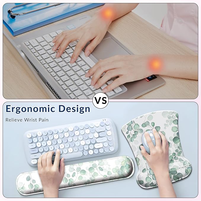 Desk Mat Set + Keyboard and Mouse Pad with Wrist Rest Support,4-in-1 Large Mousepad Computer Mats for Desktop Home & Office -Eucalyptus