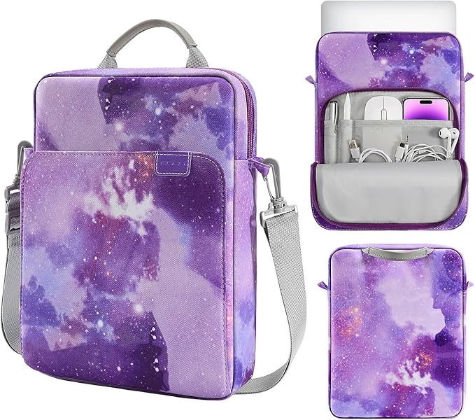 MoKo 15 Inch Laptop Sleeve Bag Fits New Mac Air 15" M5 2026, Mac Pro 14" M5/M5 Pro/M5 Max 2026, Galaxy Tab S9 Utra 14.6" 2023, Handle Carrying Case with Shoulder Strap, Purple Starry Sky