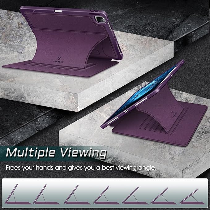 CaseBot Magnetic Case for iPad Pro 12.9-inch 6th Generation 2022, Multiple Angle Shockproof Rugged Stand Case, Soft TPU Back Cover w/Pencil Holder, Also Fit iPad Pro 12.9" 5th/4th/3rd Gen, Purple