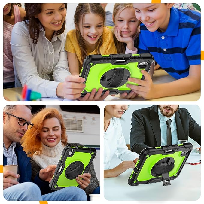 Timecity Case for iPad mini 7/6 with Screen Protector Pencil Holder [360 Rotating Stand ] & Handle/Shoulder Strap, Drop-Proof Case for iPad mini 7th/6th Generation 8.3'' Kids Students Friendly- Green
