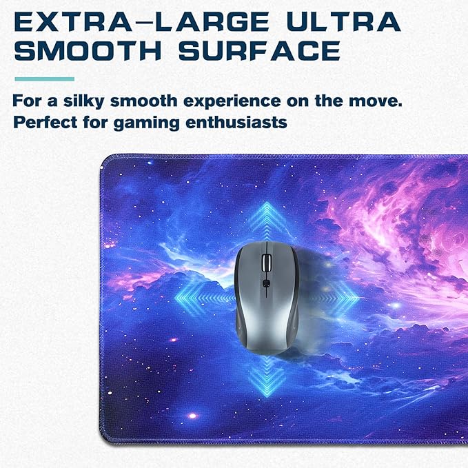Mouse Pad Gaming - Desk Mat for Keyboard and Mouse - Purple Galaxy Space Large Mouse Pads for Desk, Gaming Mousepad with Non-Slip Base, Desks Pad (31.5" X 11.8") for Game, Office and Home
