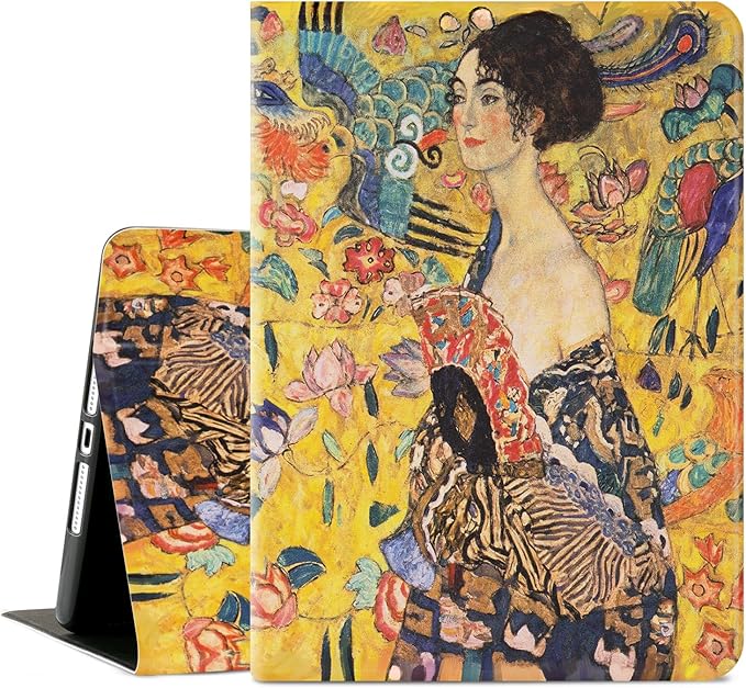 for iPad 9th Generation Case, Case for iPad 8th Generation, iPad 7th Generation Case, for iPad Case 9th Generation 10.2 Inch Multi-Angle View Adjustable Stand Auto Wake/Sleep, Lady with Fan