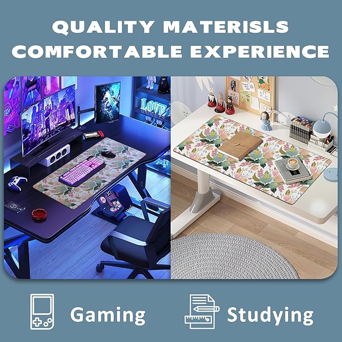 Large Mouse Pad Spring Flowers Extended Gaming Mouse Pad Desk Mat Stitched Edges Mousepad Non-Slip Rubber Base Keyboard Pad for Laptop Computer PC 35.4 x 15.7 inches