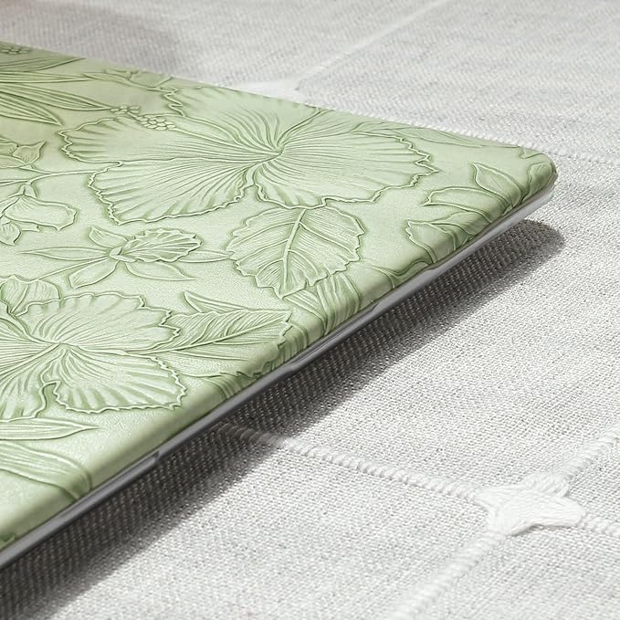 iCasso for MacBook Air 13 Inch Case M5 2026 2025-2022 A3449 M4 A3240 M3 A3113 M2 A2681, Retro Leather Hard Shell Case for MacBook Air 13.6 Inch+Keyboard Cover+Screen Protector, Green Embossed Floral