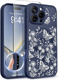 GVIEWIN for iPhone 16 Pro Case Compatible with MagSafe, [Military Grade Protection] [Screen Protector] Full Camera Protection Floral Translucent Women Magnetic Phone Case, Tuberose/Blue