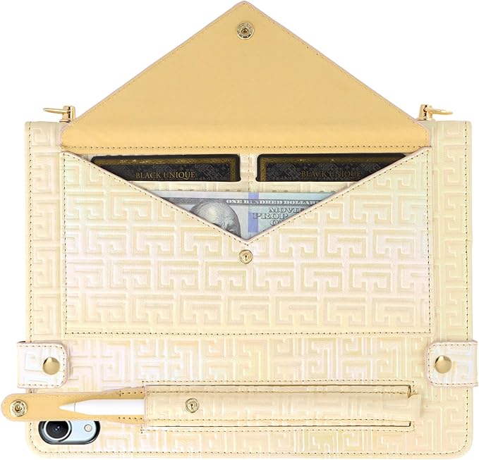 Shiny Case for iPad mini 7 2024/Mini 6th Gen Handbag Case, Techcircle Iridescent PU Leather Folio Envelope Pocket Stand Cover with Hand Strap+Shoulder Strap+Pencil Holder+Card Slots, Shiny Yellow