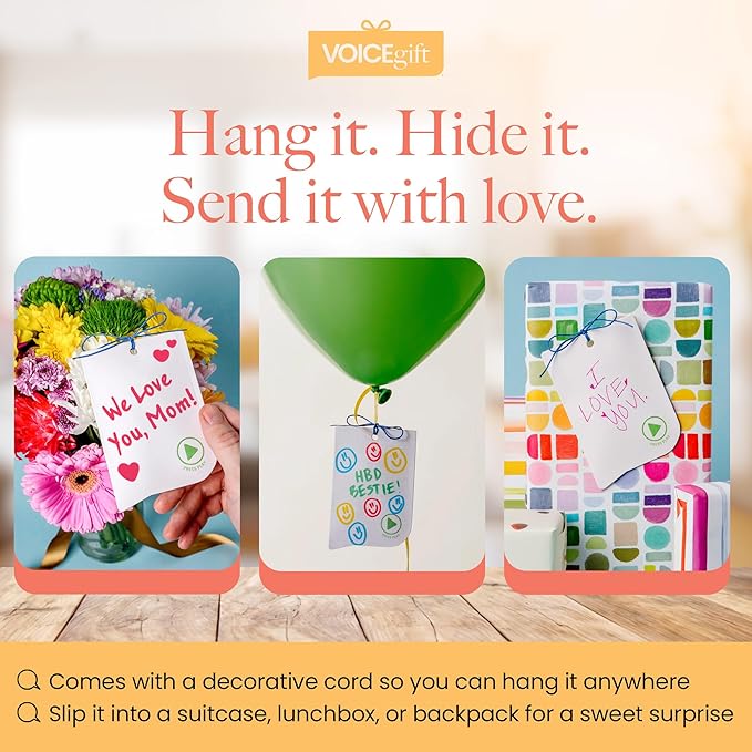 VoiceGift Tag – 1 Pack Audio Greeting Tag with Voice Recorder, Multi-message Recordable Gift Card with Playback, Record Your Own Message Card for Birthdays, Holidays & Keepsakes
