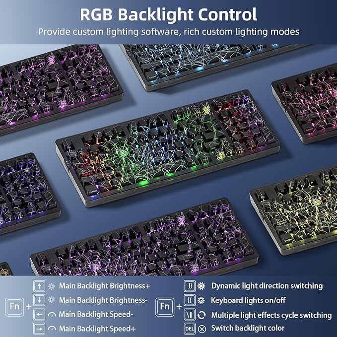 ZORNHER ZH980 Silent Mechanical Keyboard,95% Black Silent Gaming Keyboard with Number Pad,Shine Through Spider Web PC Keycaps,Keyboard Quiet Silent Switches