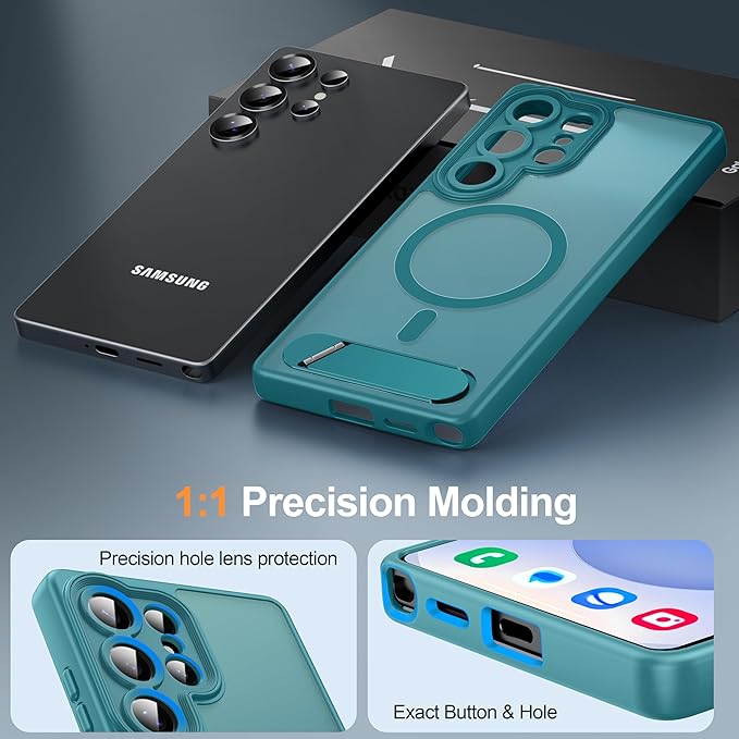 Magnetic for Samsung Galaxy S25 Ultra Case, [Compatible with MagSafe][Full Camera Protection][Built-in Invisible Kickstand] Translucent Matte Phone Case for S25 Ultra 6.9" - Lake Blue