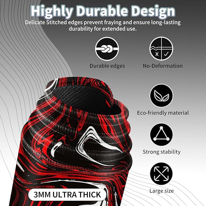 Gaming Mouse Pad, Red and Black Swirl Big Desk Pad for Keyboard and Mouse, Extended 35.5" X 15.75" In Computer Keyboard Mouse Mat 3mm Thick XXL Rubber Mousepad for Laptop Gamer, Fluid Marble