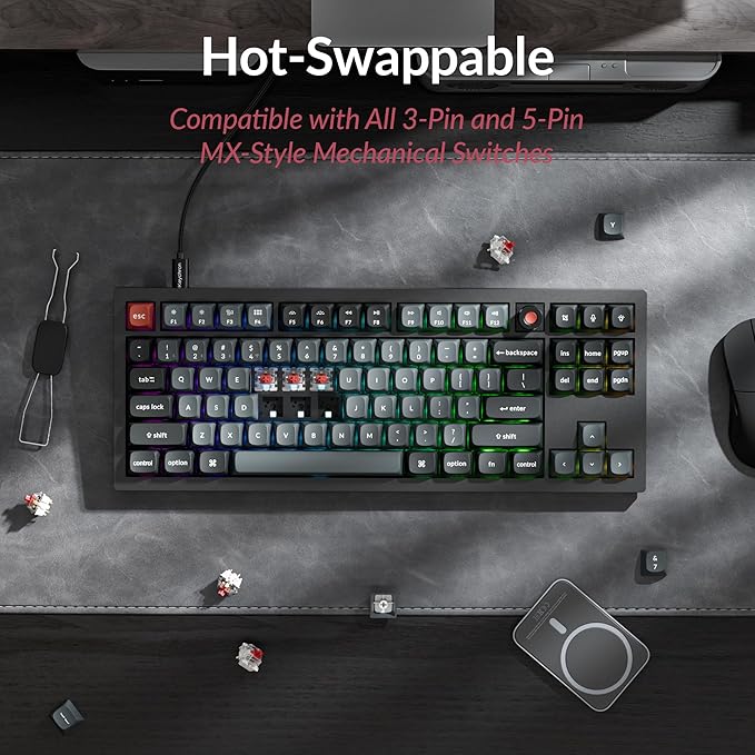 Keychron V3 8K TKL Wired Mechanical Keyboard, 8000 Hz Polling Rate QMK Programmable Knob Hot-Swappable Gaming Keyboard, RGB Backlit, Ergonomic PBT Keycaps for Mac Windows Linux-Linear Red Switch