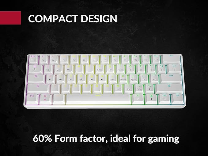 GK61 Mechanical Gaming Keyboard - 61 Keys Multi Color RGB Illuminated LED Backlit Wired Programmable for PC/Mac Gamer (Gateron Optical Brown, White)