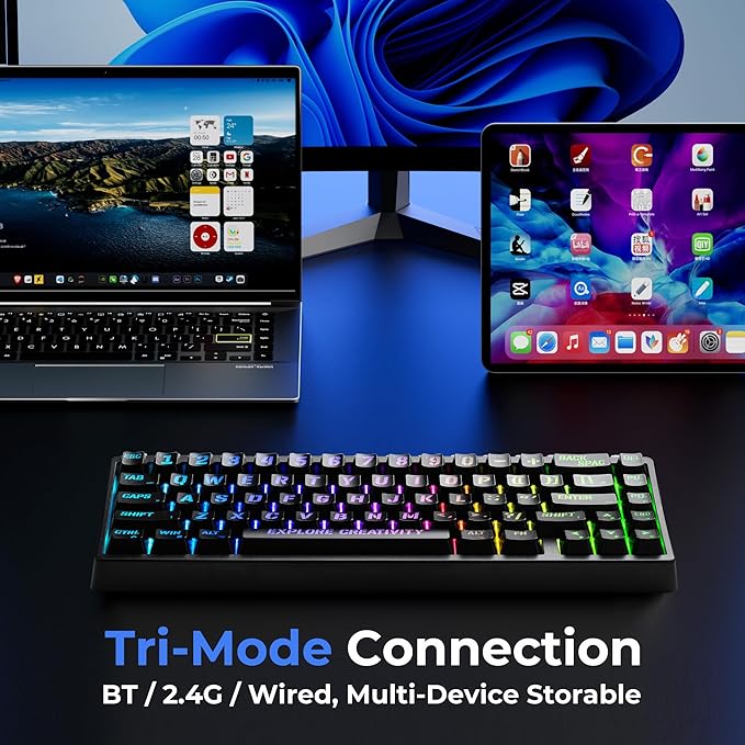x XVX M67 Wireless 60% Percent Keyboard, QMK/VIA Topographic Gaming Keyboard, Tri-Mode Thocky Creamy Mechanical Key board, Hot Swappable Gasket Mount RGB IMD Tech for Win/Mac, Miami Theme, Black