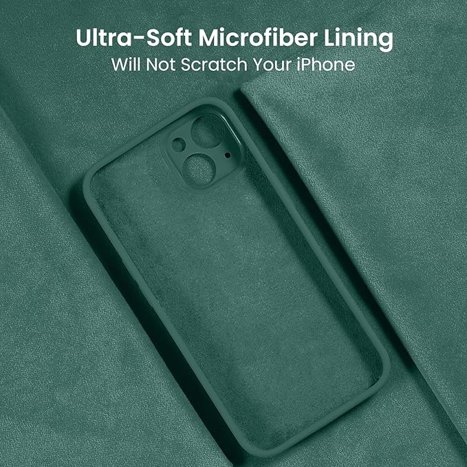 FireNova Designed for iPhone 15 Case, Silicone Upgraded [Camera Protection] Phone Case, Soft Anti-Scratch Microfiber Lining Inside, 6.1 inch, Midnight Green