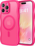 CAPRARO Cute for iPhone 15 Pro Max Case, Compatible with MagSafe, [Curly Wave Edge] [Full Camera Protection] [14 FT Drop Protection] Magnetic Phone Case for 15 Pro Max 6.7 Inch, Hot Pink
