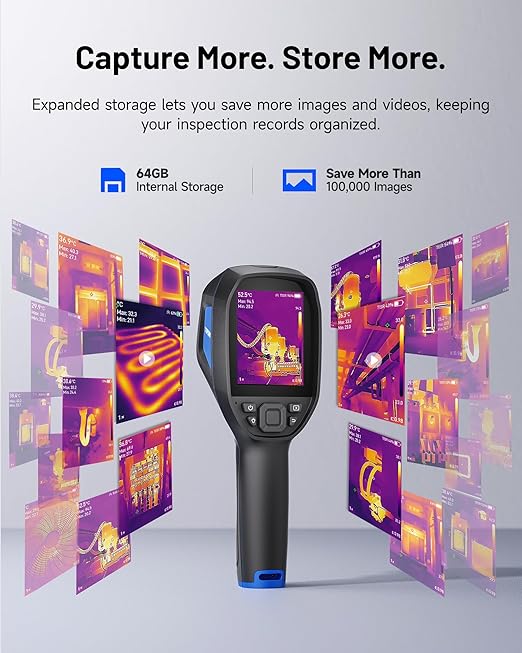 TOPDON TC004 Thermal Imaging Camera, 256 x 192 IR High Resolution 8-Hour Battery Life Handheld Infrared Camera with PC Analysis and Video Recording Supported, 64GB Storage