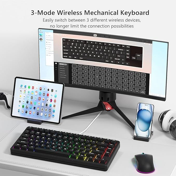 Womier SK75 75% Keyboard with Full Aluminum Wireless Mechanical Gaming Keyboard, VIA Custom Pre-lubed POM Switches RGB Creamy Gaming Key Board, 3-Modes Gasket Hot Swappable, Black