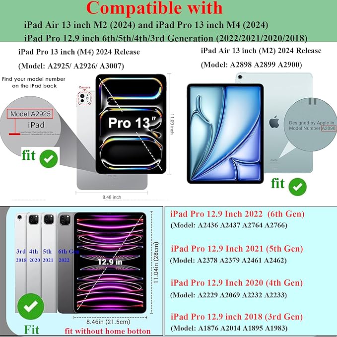 Kids Case for iPad Air 13 inch M3 2025/M2 2024,iPad Pro 13 inch M4 2024 & iPad Pro 12.9 inch Case 6th/5th/4th/3rd Gen 2022 2021 2020 2018 with Stand/Pencil Holder/Handle, Yellow Bear