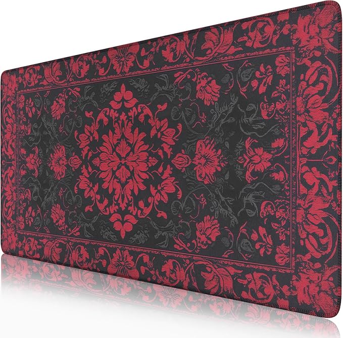 Victorian Gothic Floral Desk Mat Black Red Baroque Desk Pad Dark Academia XXL Large Mouse Pad Vintage Aesthetic Office Decor Mat for Desktop