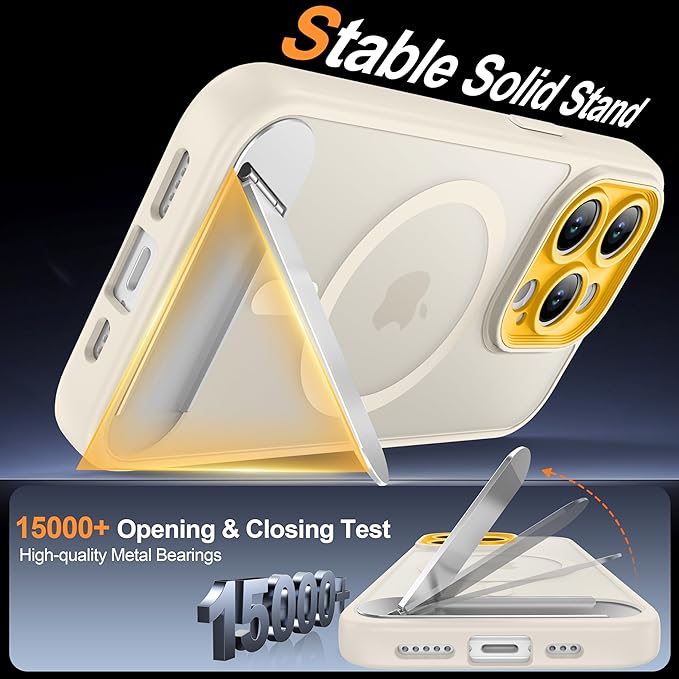 Magnetic Compatible with iPhone 15 Pro Case, [Built-in Kickstand][Full Camera Protection][Compatible with MagSafe][Anti-Fingerprint] Shockproof Phone Case for iPhone 15 Pro 6.1",Beige & Yellow