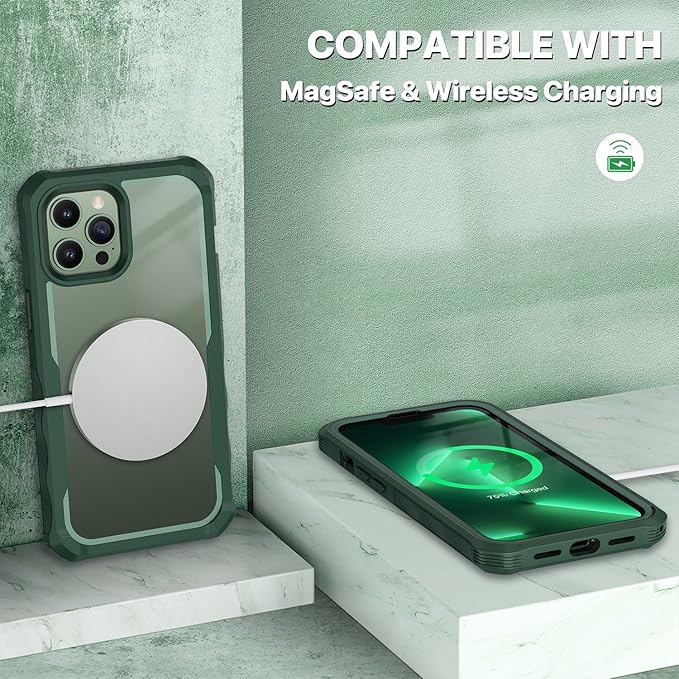 CENHUFO for iPhone 13 Pro Case, Privacy Phone Cover with Built-in Anti Peep Tempered Glass Privacy Screen Protector and Camera Protective, Full Body Shockproof Anti Spy Clear Double Bumper - Green