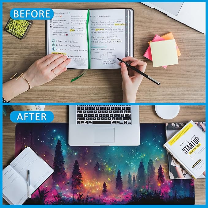 Fantasy Forest Desk Mat,Large Gaming Mouse Pad,Non-Slip Rubber Base Desk Pad with Stitched Edges for Desk Office Home Decor 35.4X15.7 Inch
