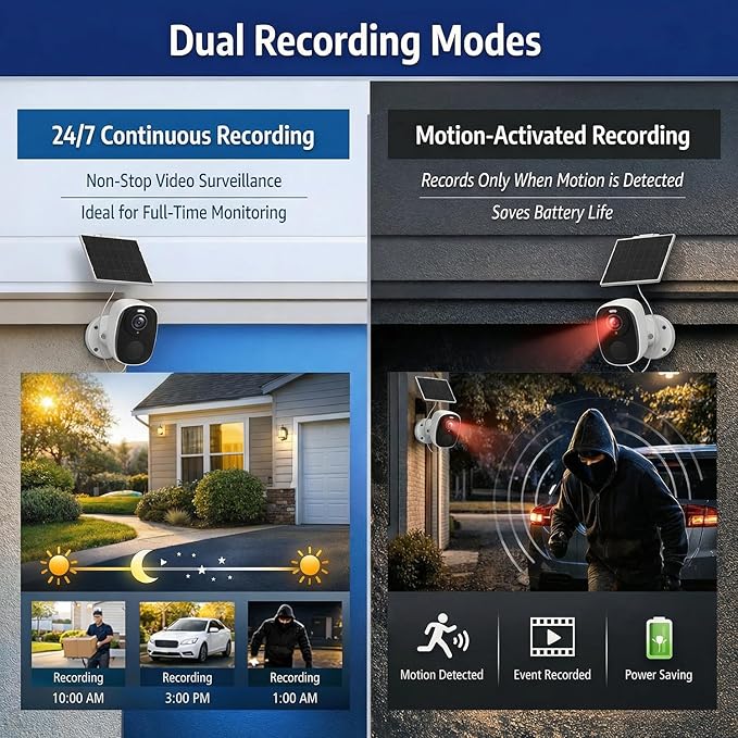 4PCs 2K Security Camera Wireless Outdoor, Solar Camera for Home Security, Battery Powered WiFi Security Cameras with Color Night Vision, AI Motion Detection, 2-Way Audio, IP65, SD/Cloud, Works Alexa