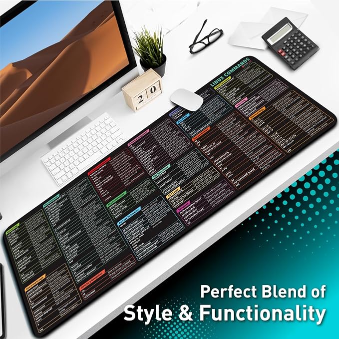 Pixiecube Linux Commands Line Mouse pad - Extended Large Cheat Sheet Mousepad. Shortcuts to Kali/Red Hat/Ubuntu/OpenSUSE/Arch/Debian/Unix Programmer. XXL Non-Slip Gaming Desk mat