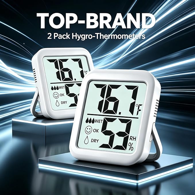 Antonki 2 Pack Room Thermometer for Home, Hygrometer Indoor Humidity Meter Gauge, Digital Temperature and Humidity Monitor Sensor for House, Terrarium, Incubator, Greenhouse - Battery Included