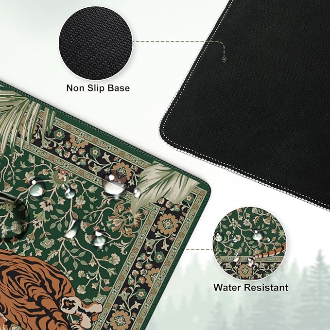 Desk Pad Mat, Stitched Edges Cute Desk Mat, Non-Slip Tiger Desk Mat Gaming, Smooth Green Mouse Pad, Soft Desk Cushion for Office Home 35.4 x 15.7 Inches (Green)