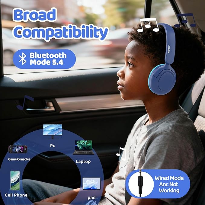MIDOLA Kids Bluetooth Headphones Active Noise Cancelling Lightweight Wireless Headphone for Kid Volume Limited 85/94dB Foldable Over-Ear Headset with Aux/Mic,68 Hours Playtime,for Toddler Child Blue