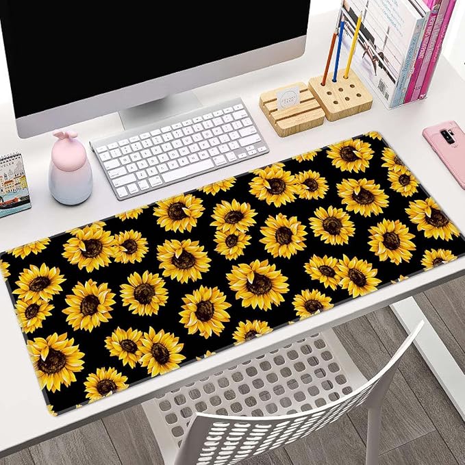 Large Mouse Pad Gaming Mousepad XL Sunflowers Desk Mat Mouse Pad Long 31.5x11.8 in Extended Big Cute Mouse Pad Waterproof Desk Pad with Non-Slip Base and Stitched Edges for Computer Keyboard