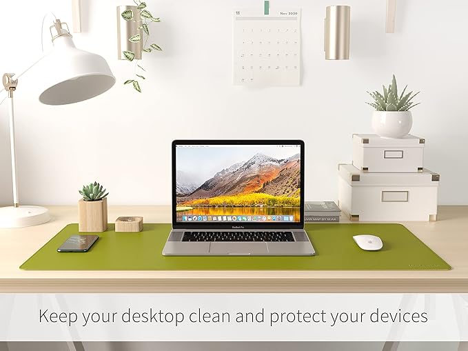 RENMTURE Dual-Sided Mouse Pad, Natural Cork & PU Leather Large Desk Pad for Office and Home Work, Desk Protector Non-Slip, Waterproof, Easy Clean (Olive Green, 32"x16")