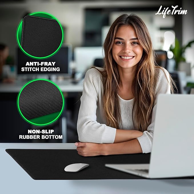 LifeTrim 36” x 13” Extra Large Mouse Pad Gaming Extended Keyboard Mat Full Desk Cover Oversized Mouse Pad XL Desk Protector Mat Giant Thick Black Gaming XXL Mousepad Large Desk Mats Deskpad